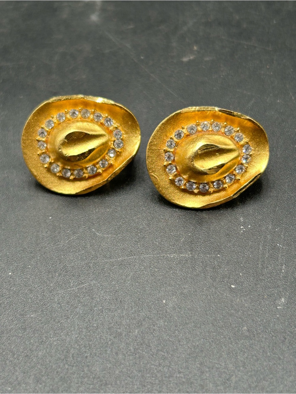Gold tone and rhinestone cowboy hat Clip-On Earrings